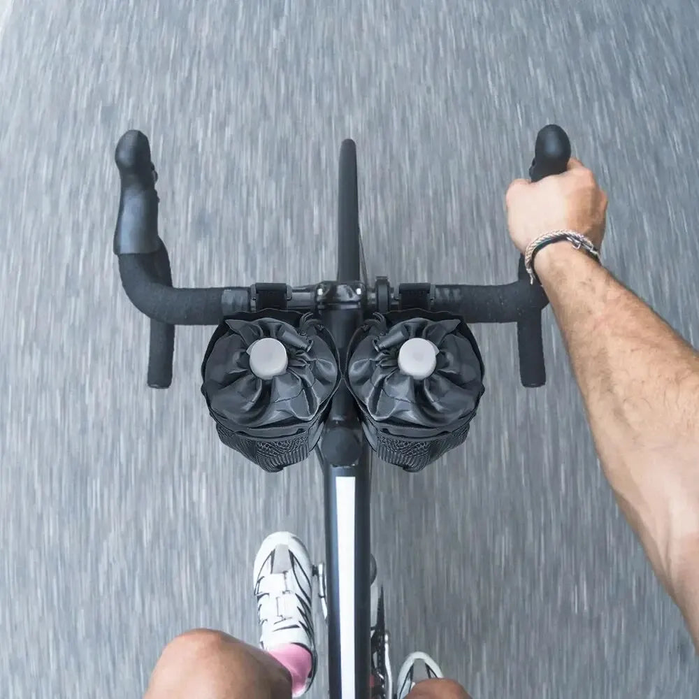 حقيبة حامل زجاجات على مقود الدراجة - حقيبة حرارية لجذع الدراجة مع جيب شبكي لزجاجات المياه وأكواب القهوة وركوب الدراجات في الهواء الطلق