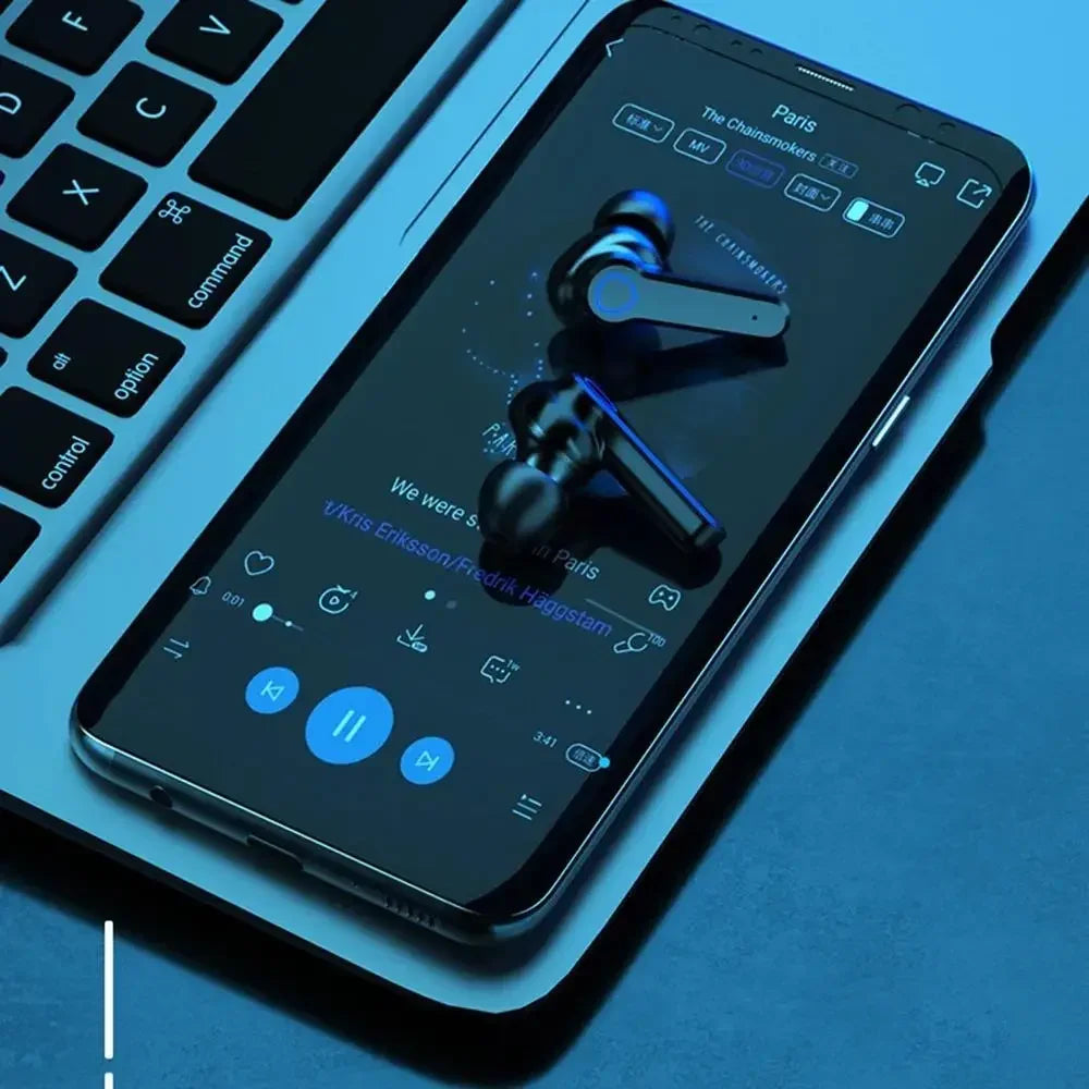 سماعة بلوتوث M19 الأصلية | سماعات أذن رياضية لاسلكية مع تحكم باللمس، شاشة LED، وحافظة شحن باور بانك