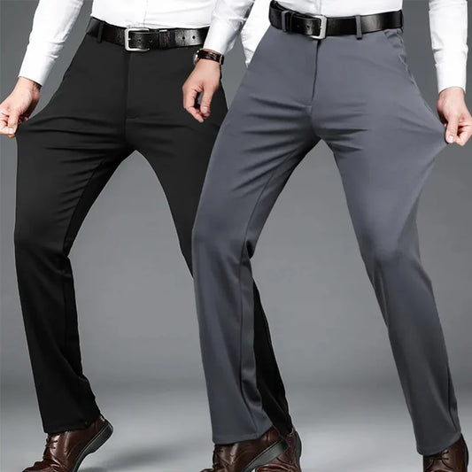 Men's Summer Business Casual Suit Pants – Elastic Straight Formal Pants Plus Size 28-42