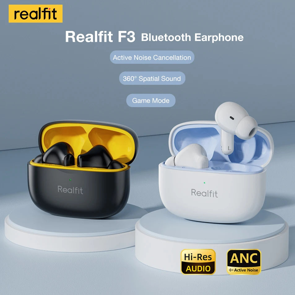 Realfit F3 ANC Bluetooth Earphones | Active Noise Cancellation, ENC Calls, HiFi Stereo & Bass Wireless Earbuds