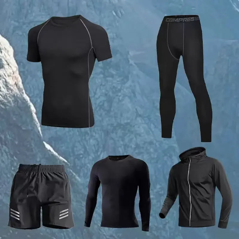 Men's Workout Sets | 5-Piece Gym Training Outfit – Quick-Dry Sportswear for Comfort Fit