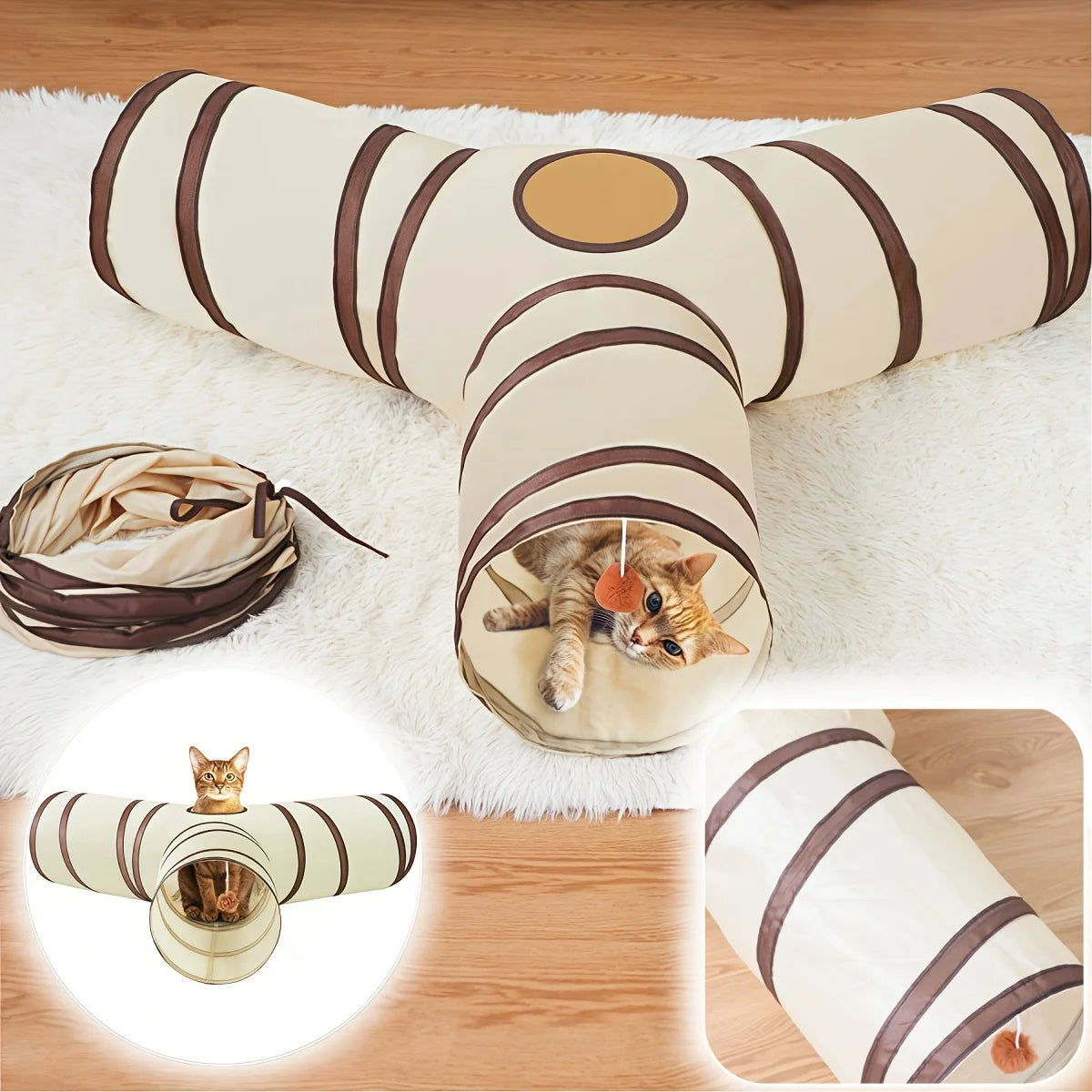 نفق لعب القطط القابل للطي - لعبة تفاعلية مخططة للقطط الصغيرة من أجل المتعة والاستكشاف والتمرين