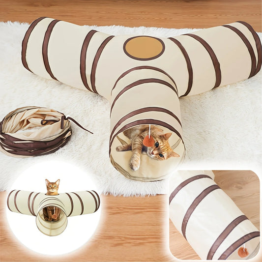 نفق لعب القطط القابل للطي - لعبة تفاعلية مخططة للقطط الصغيرة من أجل المتعة والاستكشاف والتمرين