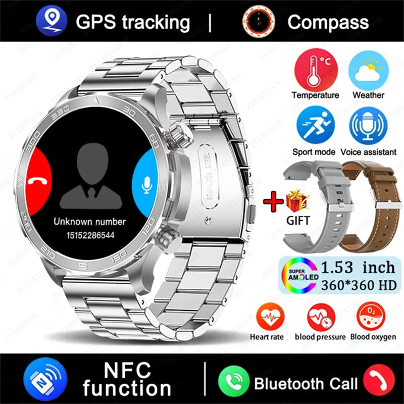 2025 New Bluetooth Call Smart Watch for Men – AMOLED HD Screen, Heart Rate, NFC, GPS, IP68 Waterproof Sports Watch