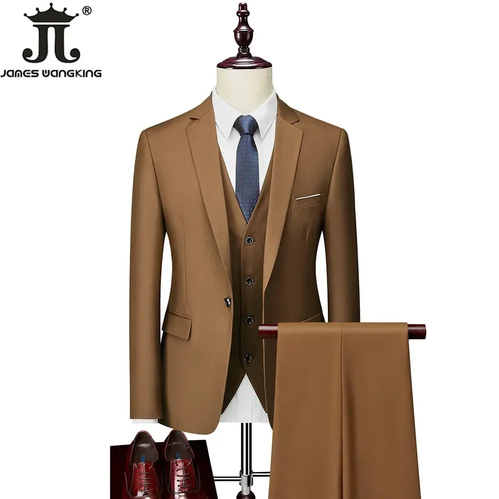 M-6XL 15 Colors Men's 3-Piece Formal Suit – Jacket, Vest & Pants for Business, Groom & Wedding