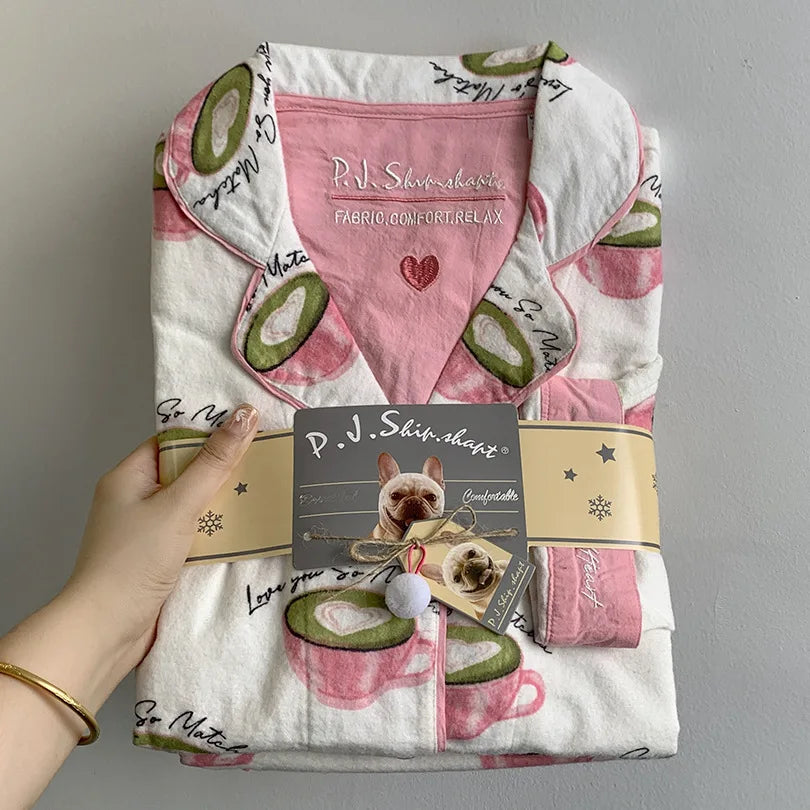 New Women's Loungewear Set | 100% Cotton Loose Cartoon 2-Piece Pajamas | Casual Sleepwear Outfit