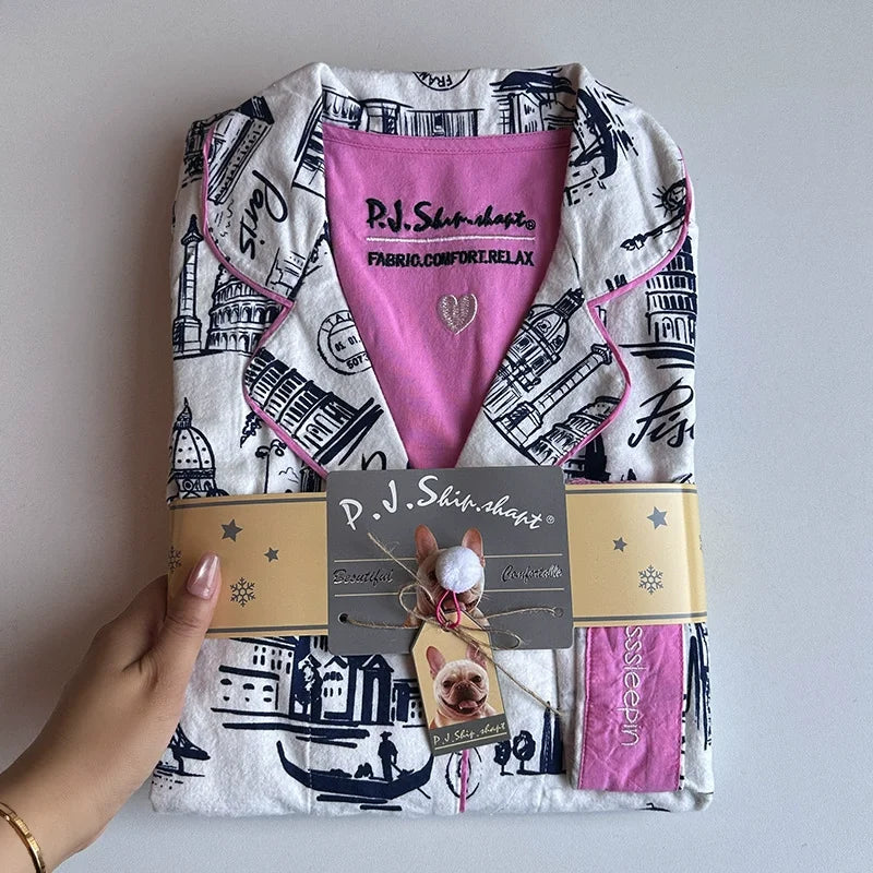 New Women's Loungewear Set | 100% Cotton Loose Cartoon 2-Piece Pajamas | Casual Sleepwear Outfit