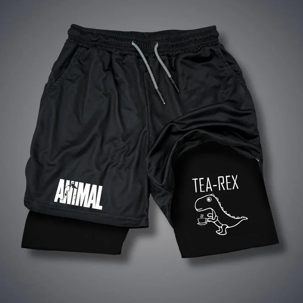 شورت رجالي بطبعة بطة كرتونية - شورت سريع الجفاف مزدوج الطبقات للصيف والشاطئ واللياقة البدنية