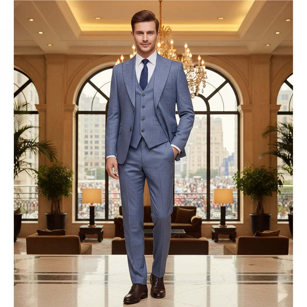 ST Cassy Men's Blue-Gray 2-Button Blazer – Modern Office Wear with Luxe Craftsmanship