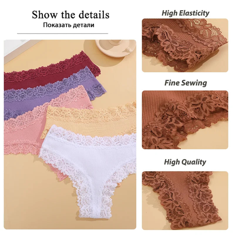 3PCS Women's Cotton Lace Brazilian Panties Soft Sexy Underwear Lingerie S-XL