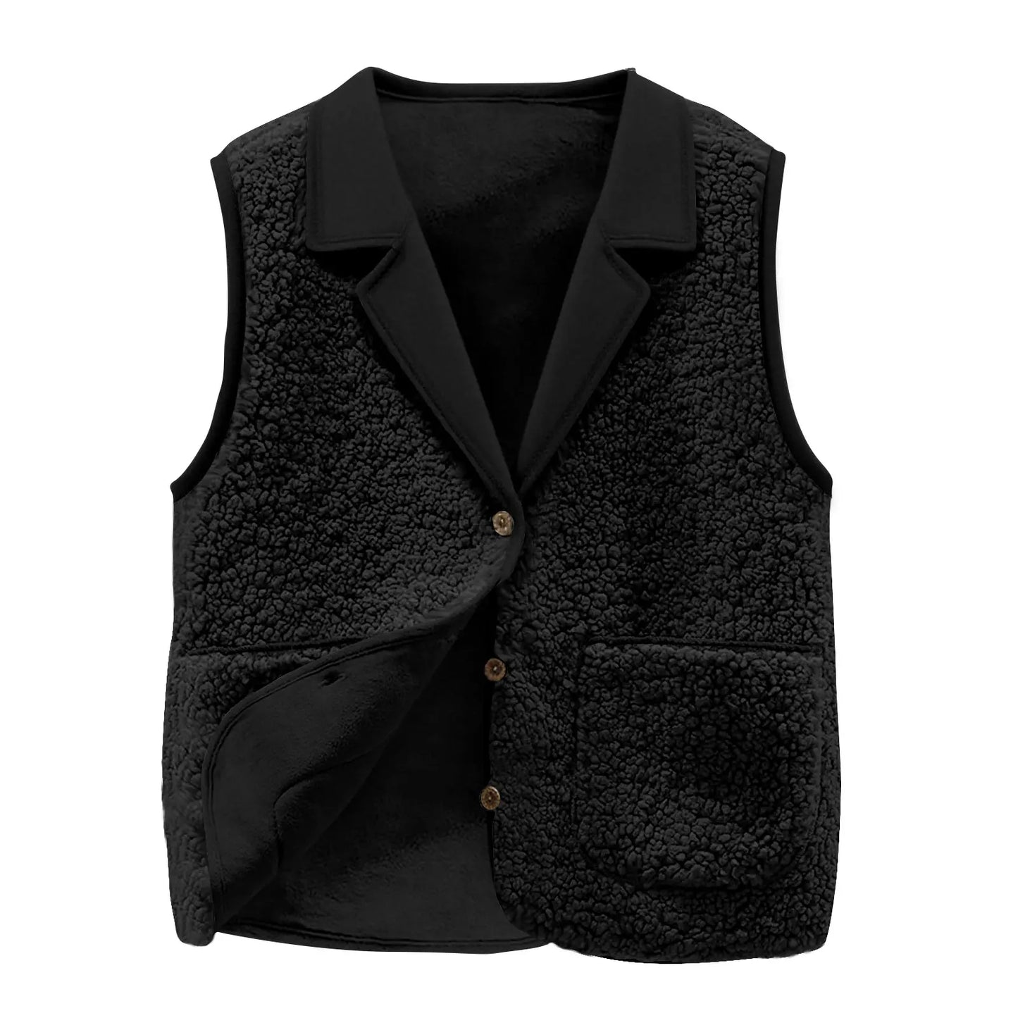 Women's Sherpa Fleece Vest Lapel Collar Button-Front Warm Sleeveless Jacket for Autumn Winter
