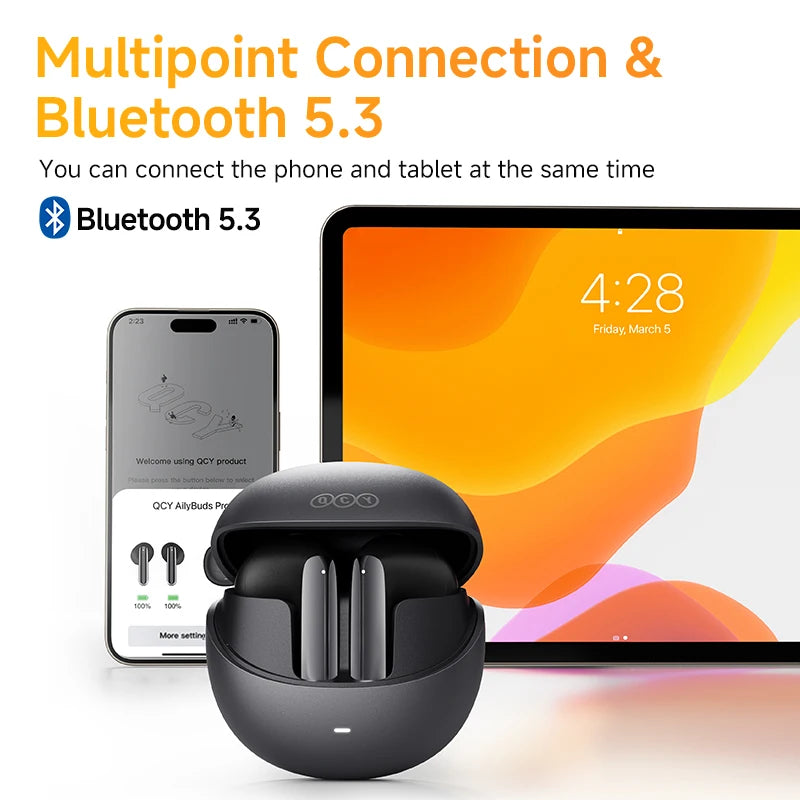 QCY HT10 AilyBuds Pro+ ANC Wireless Earphones – Hi-Res Audio with LDAC, Bluetooth 5.3, 6-Mic AI HD Call, Multipoint Connection