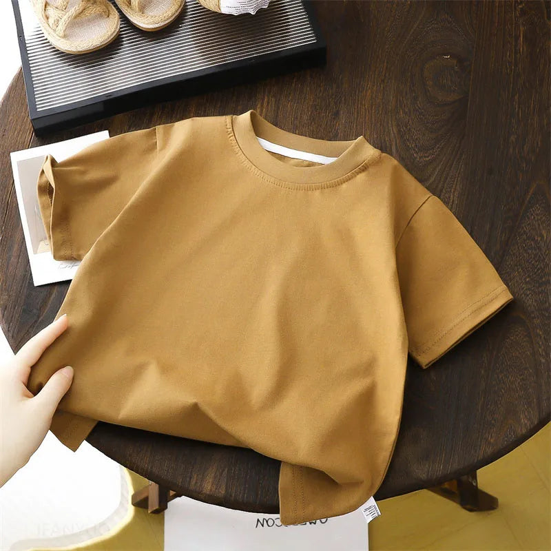 تيشيرتات قطنية للأطفال - قمصان صيفية بأكمام قصيرة بألوان سادة للأولاد والبنات، تيشيرتات كاجوال للأطفال الصغار والرضع