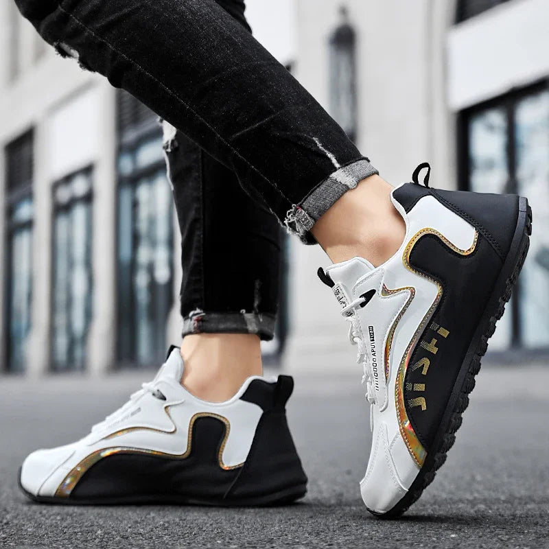 حذاء رياضي رجالي مقاوم للماء مصنوع من جلد البولي يوريثان - حذاء رياضي كاجوال خفيف الوزن قابل للتنفس مع نعل مانع للانزلاق