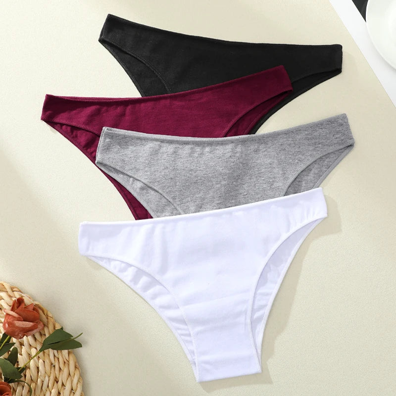 4PCS Women's Cotton Seamless Low Waist Panties Soft Breathable Comfortable Underwear Lingerie