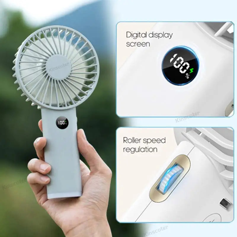 Handheld Personal Fan – Portable USB Mini Fan with 3600mAh Rechargeable Battery, Stepless Speed Control, Display & Nightlight