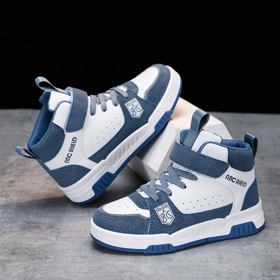 Kids High Top Sneakers | Waterproof Leather Non-Slip Casual Sport Shoes for Boys & Girls