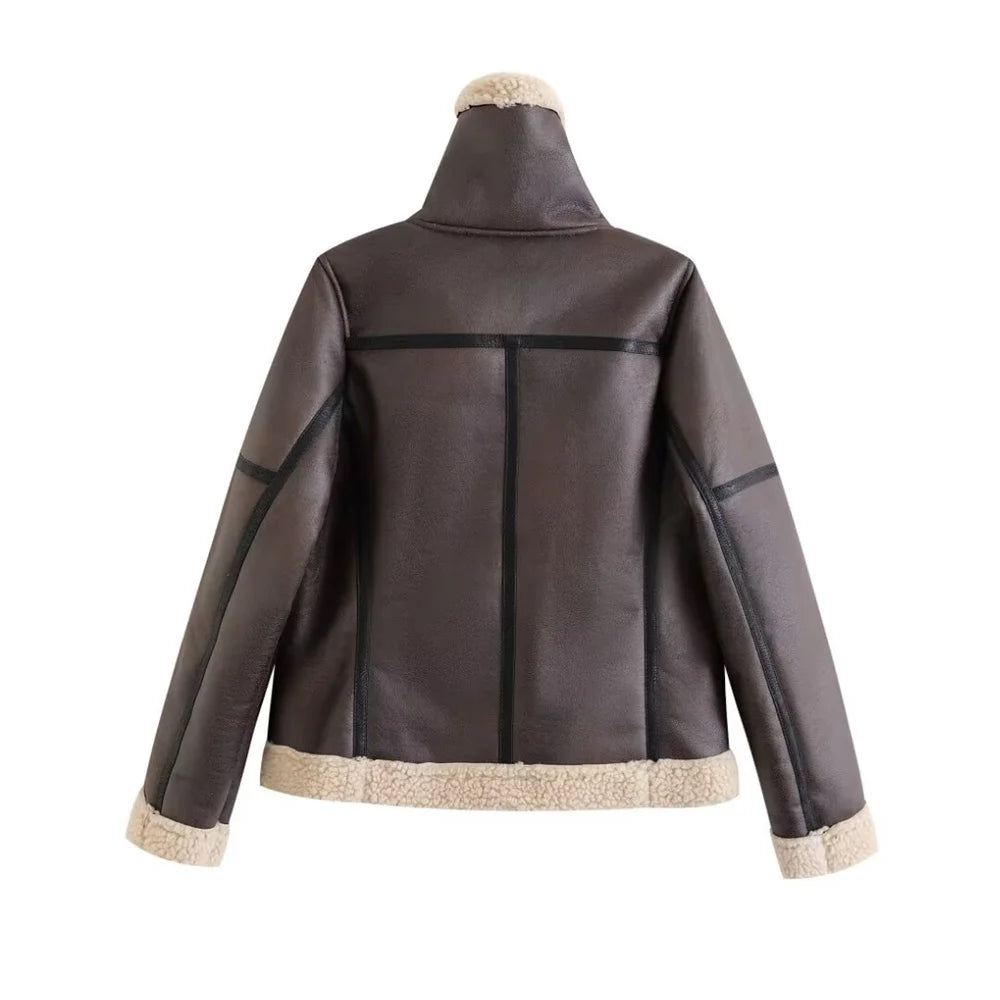2024 Autumn/Winter Fashion Women's Fur Integrated Retro Motorcycle Jacket