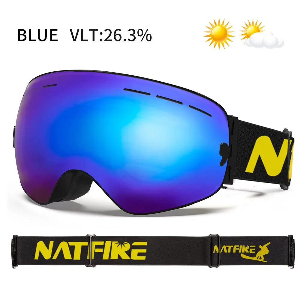 NATFIRE Ski Goggles – Double-Layer Anti-Fog UV400 Snowboard & Snowmobile Glasses for Outdoor Sports Skiing