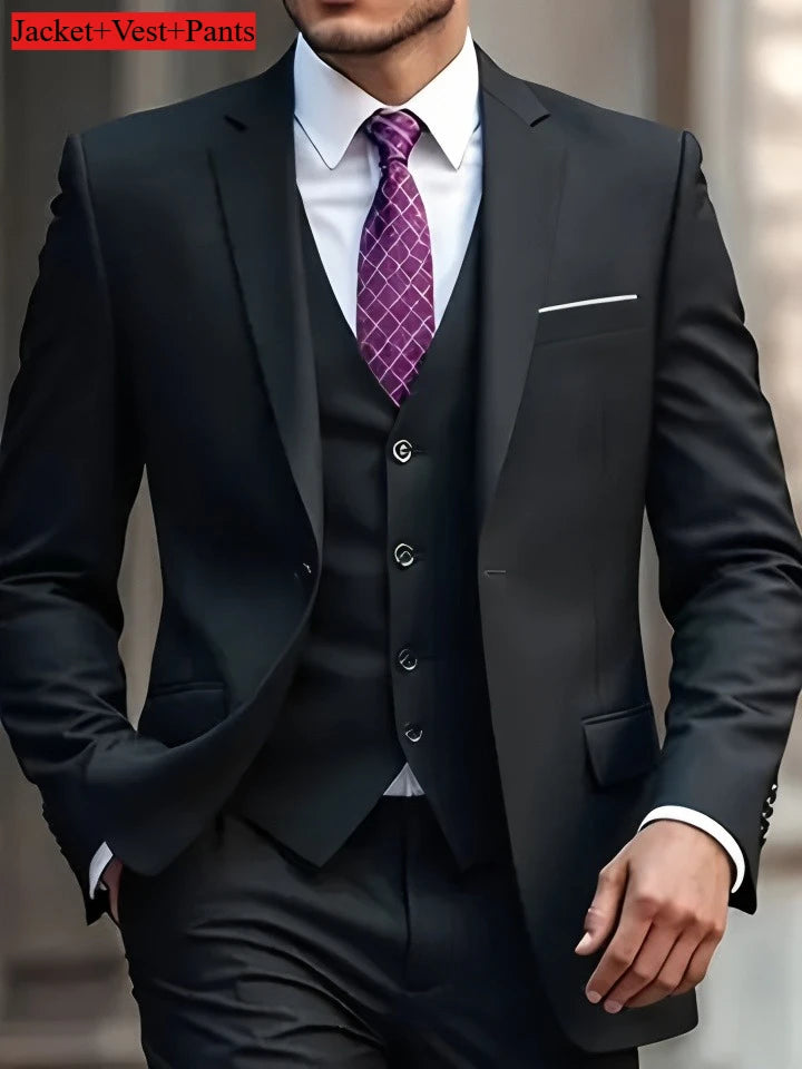 Men's Elegant Slim Fit Tuxedo Suit – Black Formal Wear for Weddings & Events
