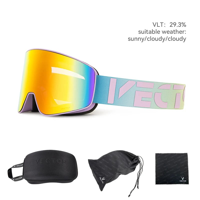 VECTOR Double-Layer Ski Goggles – Anti-Fog Magnetic Absorption Cylindrical UV400 Glasses for Men & Women, Snowboard & Ski POC Eyewear