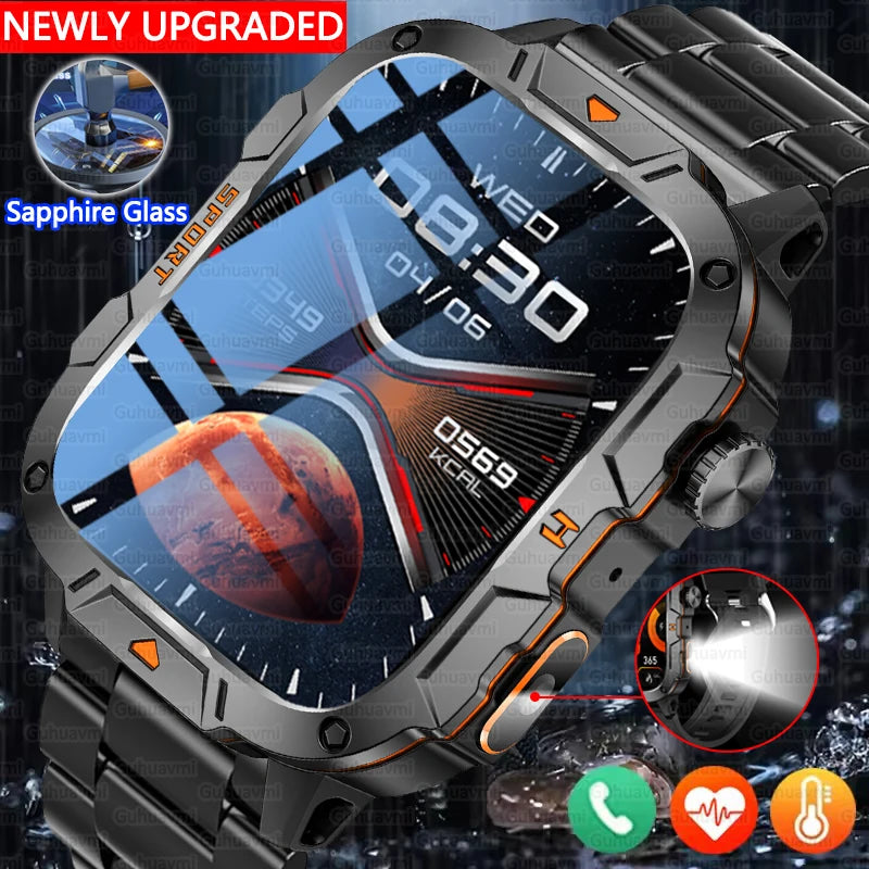 2025 New Military Smart Watch for Men – 1.96" AMOLED Display, 5ATM Waterproof Fitness Tracker | Bluetooth Call Smartwatch for Xiaomi