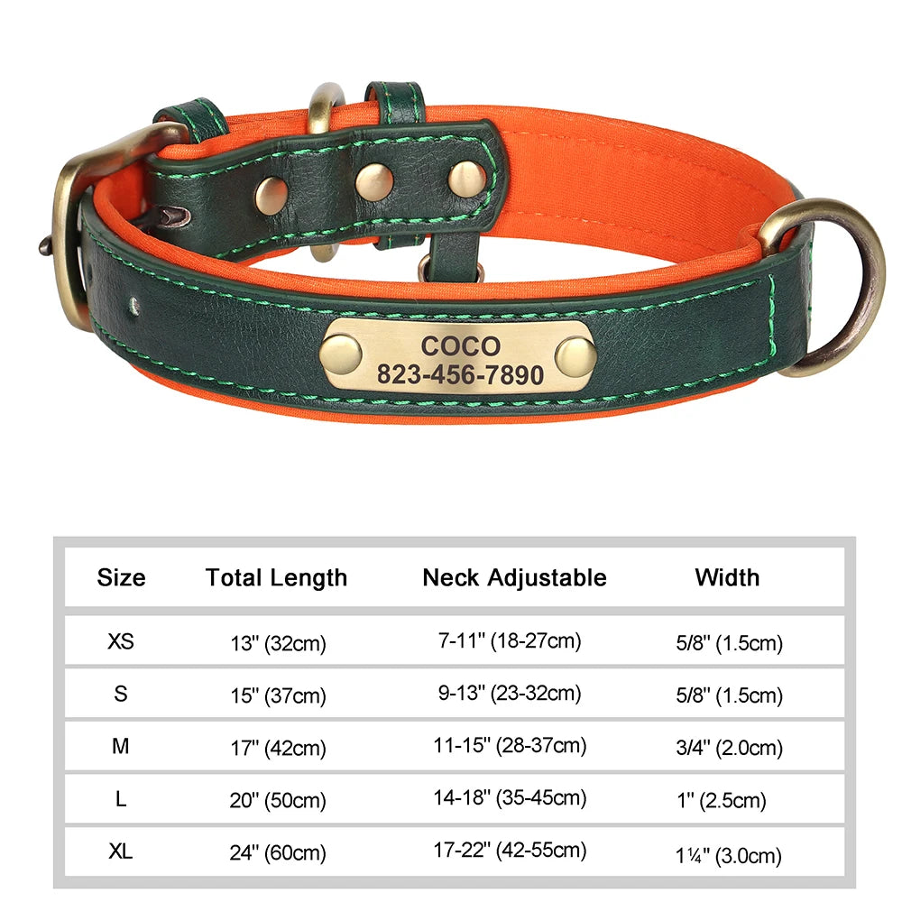 Personalized PU Leather Dog Collar – Custom Engraved Nameplate ID Tag for Small, Medium & Large Dogs