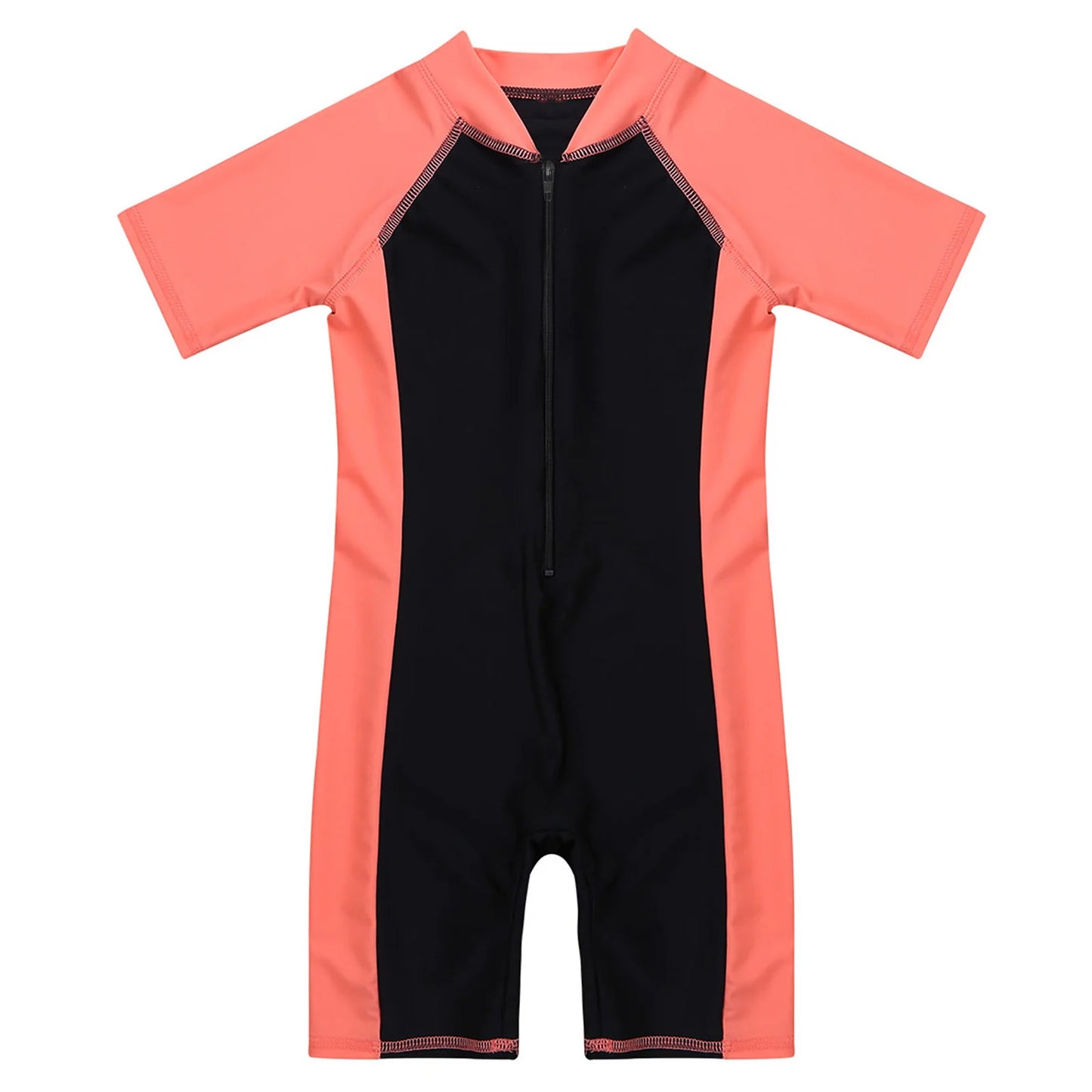Kids Short Sleeve Wetsuit Boys Girls Zippered Swimwear Shorty Bodysuit