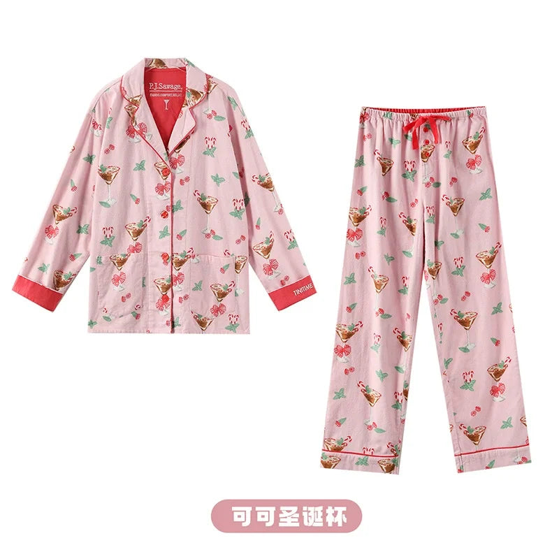 New Women's Loungewear Set | 100% Cotton Loose Cartoon 2-Piece Pajamas | Casual Sleepwear Outfit