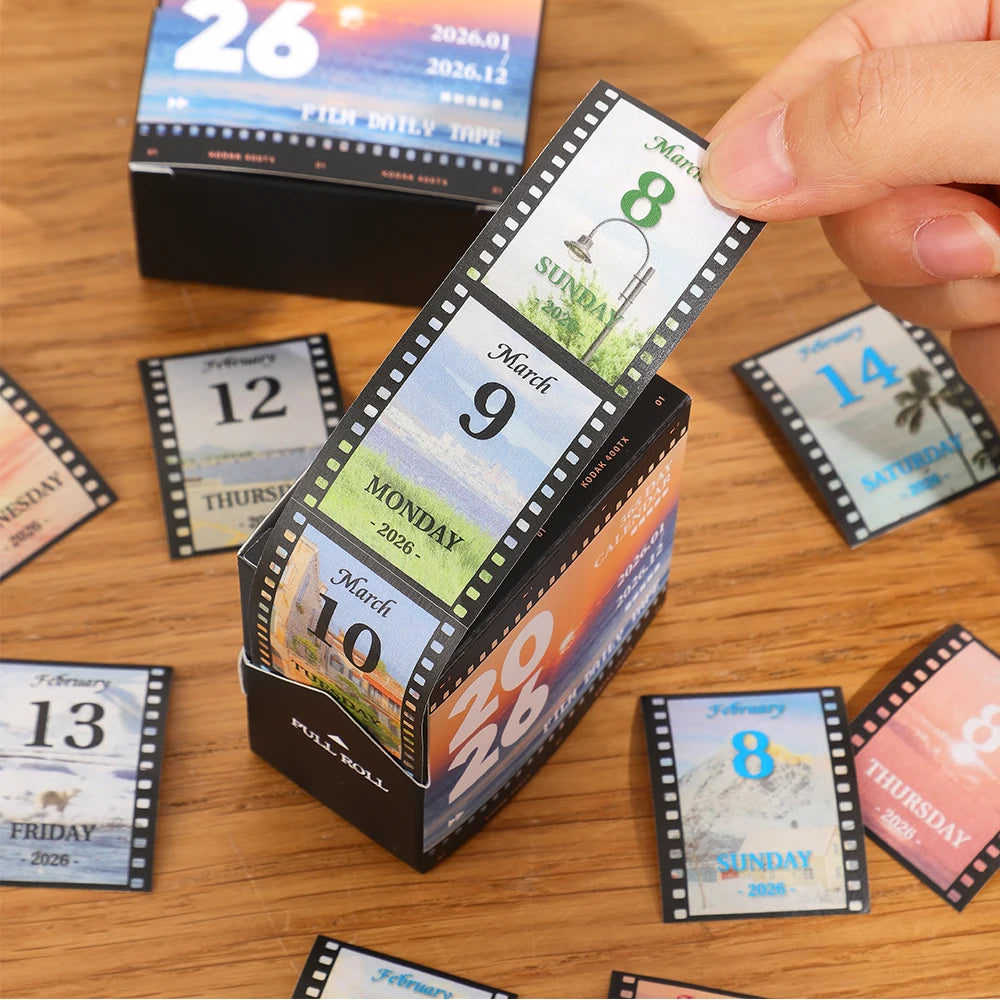 2026 Washi Tape Calendar – Vintage Film Daily Pull-Out Sticker Calendar with 365-Day Aesthetic Tape