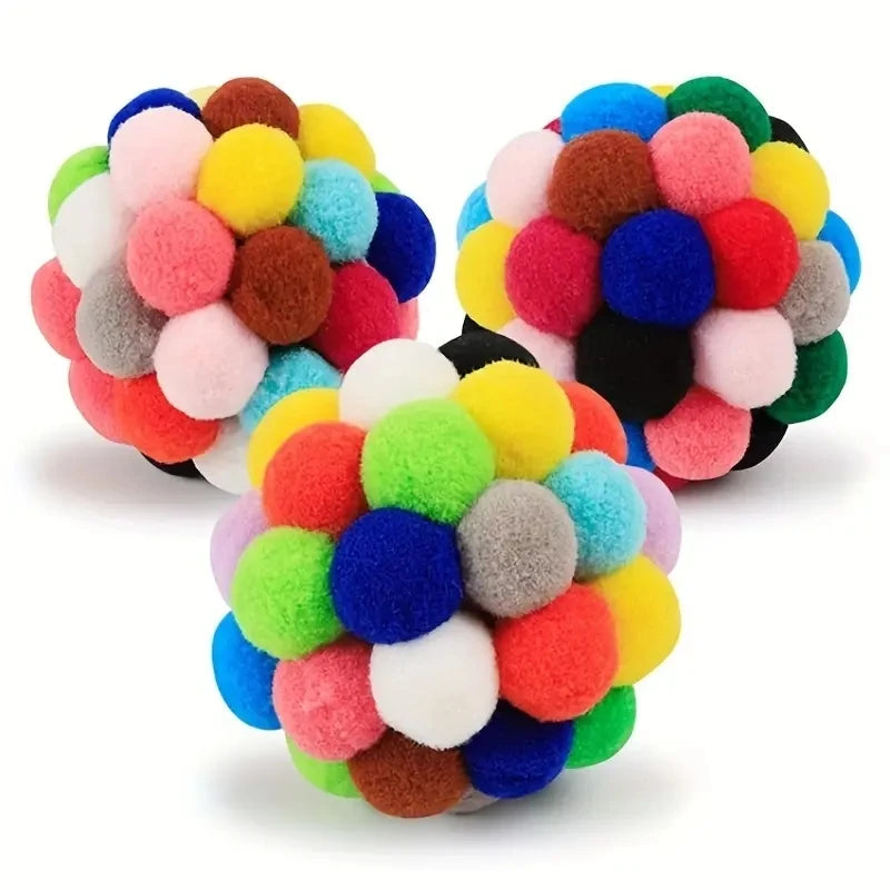 1 or 3PCS Colorful Plush Cat Balls – Elastic Bell Woolen Toys for Interactive Play