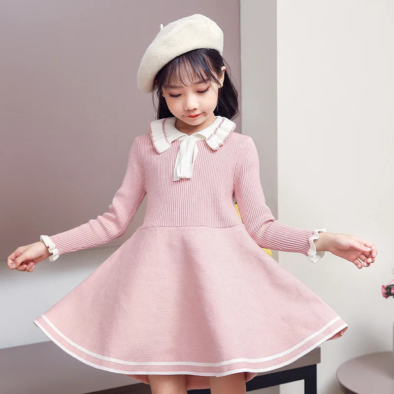 Baby Girls Knitted Sweater Dress Warm Pleated Princess Outfit Winter Clothing
