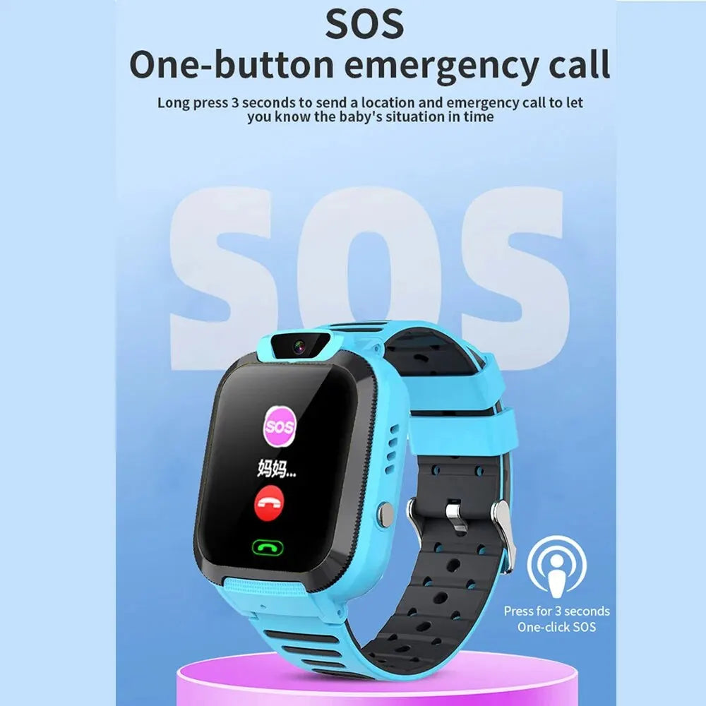 Kids Smart Watch with SOS Call & LBS Tracker – SIM Card Phone, Camera, Voice Chat, IP67 Waterproof, Gifts for Children