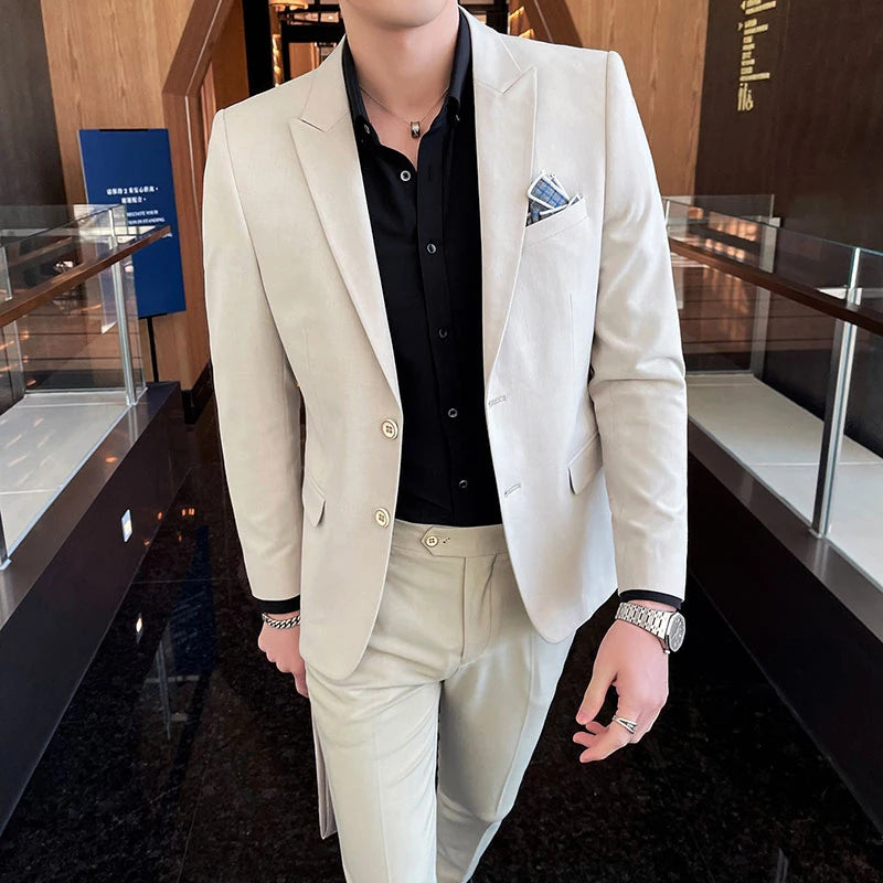 2025 Men's Slim Fit 3-Piece Business Suit – High-End Korean Style Groom & Wedding Outfit M-4XL