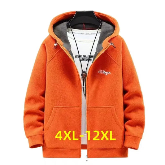 Men’s Autumn Winter Thickened Fleece Jacket – Plus Size Hooded Warm Coat (10XL-12XL)