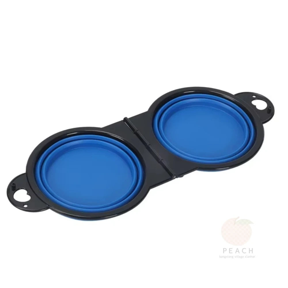 وعاء طعام للحيوانات الأليفة قابل للطي 2 في 1 - وعاء سفر محمول مزدوج للكلاب والقطط للطعام والماء، ومستلزمات الحيوانات الأليفة الخارجية