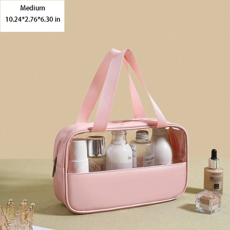 Portable Toiletry Bags with Handle | Translucent Waterproof Travel Makeup Bag for Women | Large Capacity Cosmetic Bag