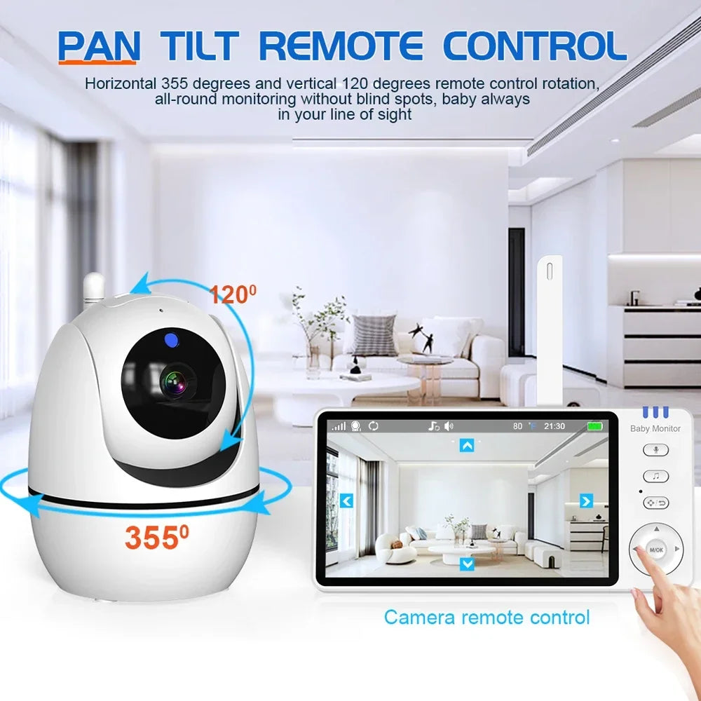 5-Inch Video Baby Monitor with Camera – PTZ Zoom, Two-Way Audio, Temperature Sensor, Lullabies & Security Surveillance