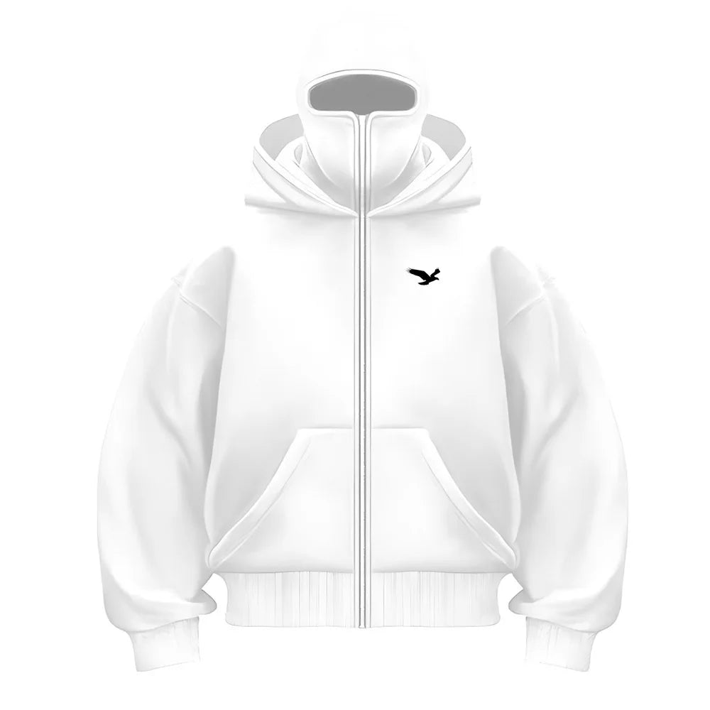 هودي رجالي للشارع 2025 - هودي بأكمام طويلة وسحاب وجيوب متعددة، بلوفر رياضي كاجوال بتصميم هاراجوكو ريترو