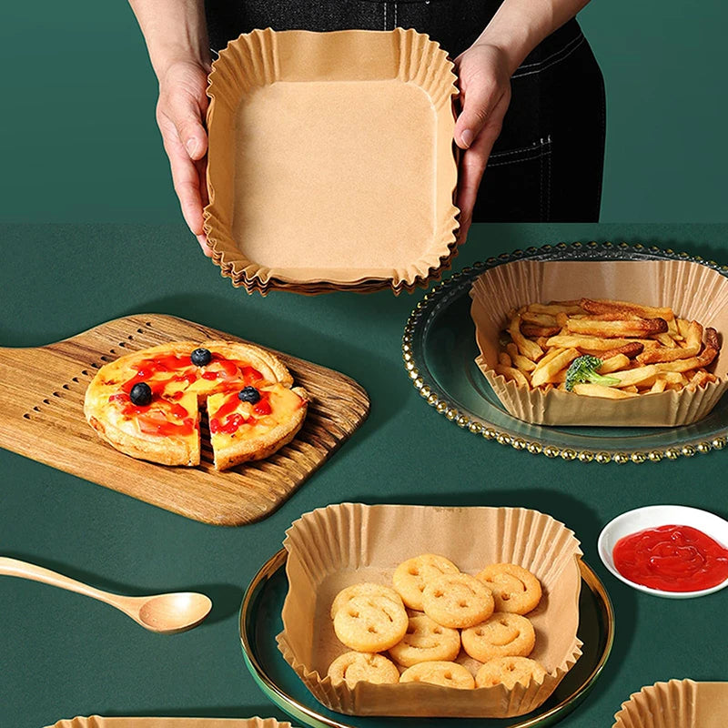 بطانات ورقية للاستخدام مرة واحدة في مقلاة الهواء - صواني خبز غير لاصقة مربعة ودائرية لكوسوري ونينجا