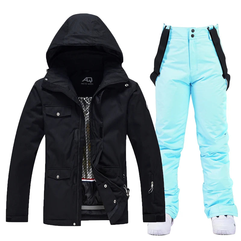 Men & Women Snow Suit Set – Waterproof Windproof Ski Jacket & Ski Pants, Pure Color Winter Snowboard Clothing (-30°C)