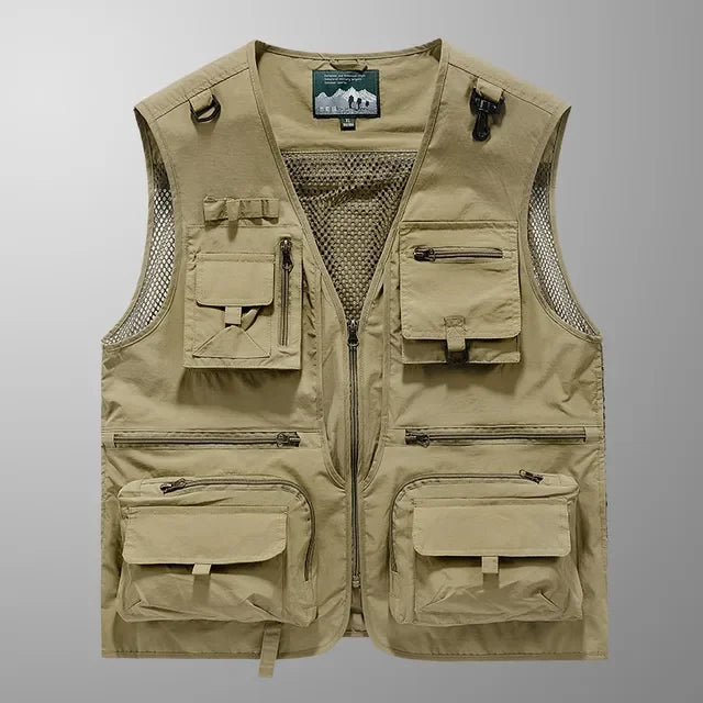 Men’s US Tactical Vest – 14-Pocket Summer Mesh Sleeveless Hiking, Fishing & Photographer Waistcoat