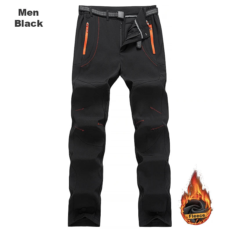 LNGXO Thick Fleece Waterproof Hiking Pants – Men’s Winter Windproof Softshell Outdoor Ski Trousers