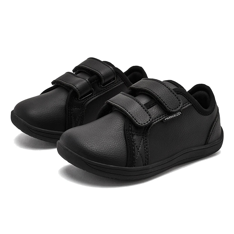 HOBIBEAR Kids Barefoot Shoes | Wide Toe Minimalist Leather Sneakers with Hook & Loop Closure