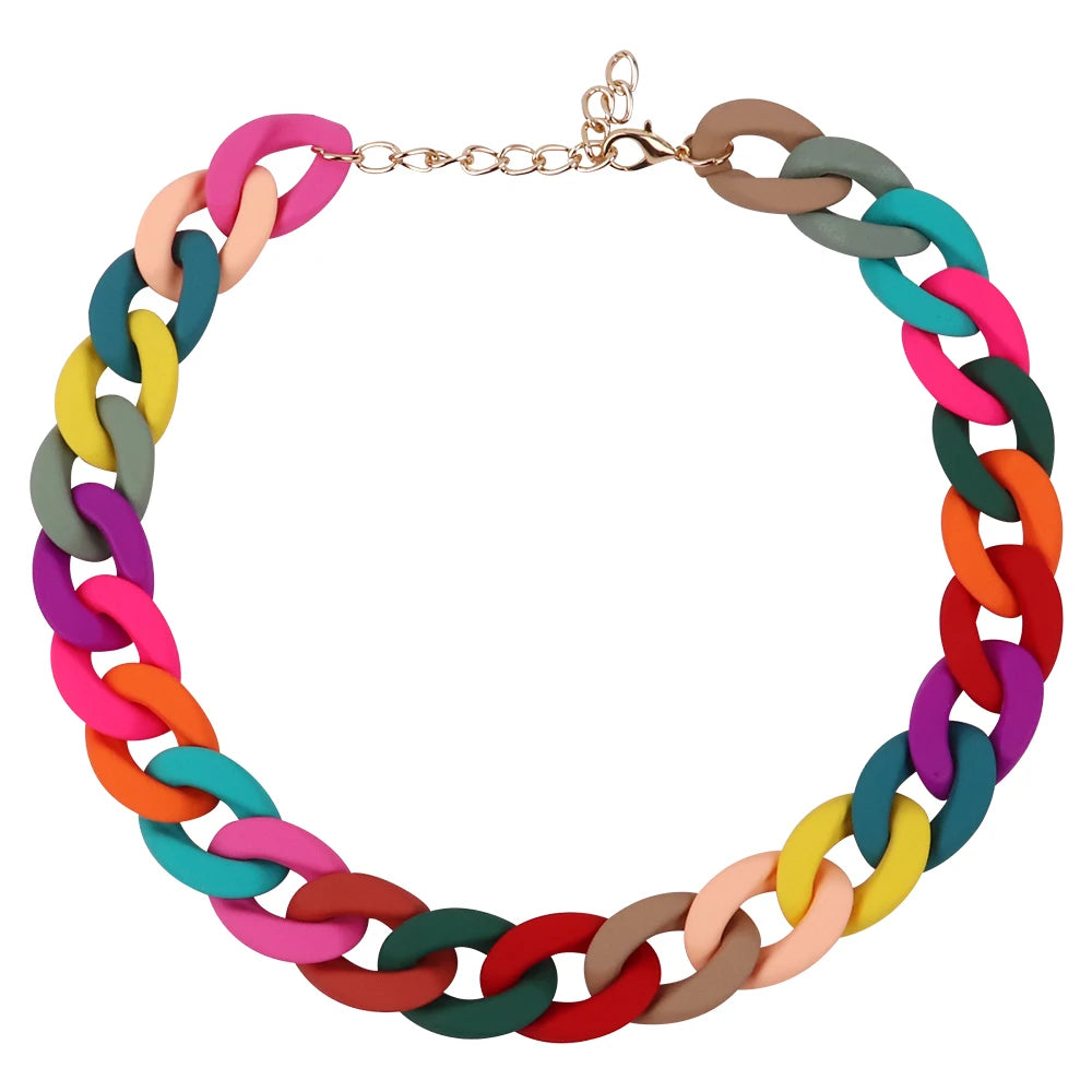 Trendy Colorful Acrylic Chain Choker Necklace for Women | Statement Matte Resin Wide Collar Jewelry