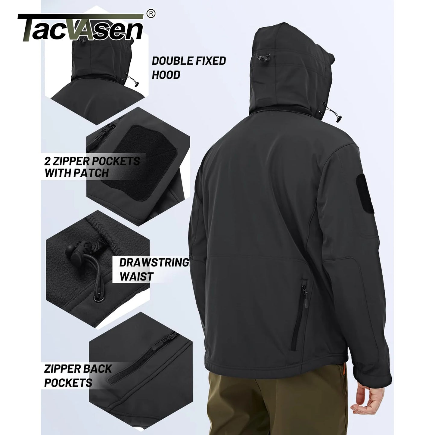 TACVASEN Men’s Winter Soft shell Jacket – Windproof Waterproof Fleece-Lined Outdoor Coat