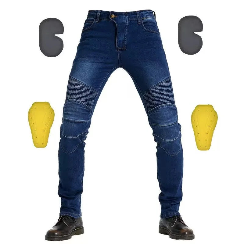 بنطال جينز رجالي مطرز لركوب الدراجات النارية - بنطال واقي لركوب الدراجات النارية مع حزام، وخيار للعتاد لاختبار رخصة الدراجة النارية