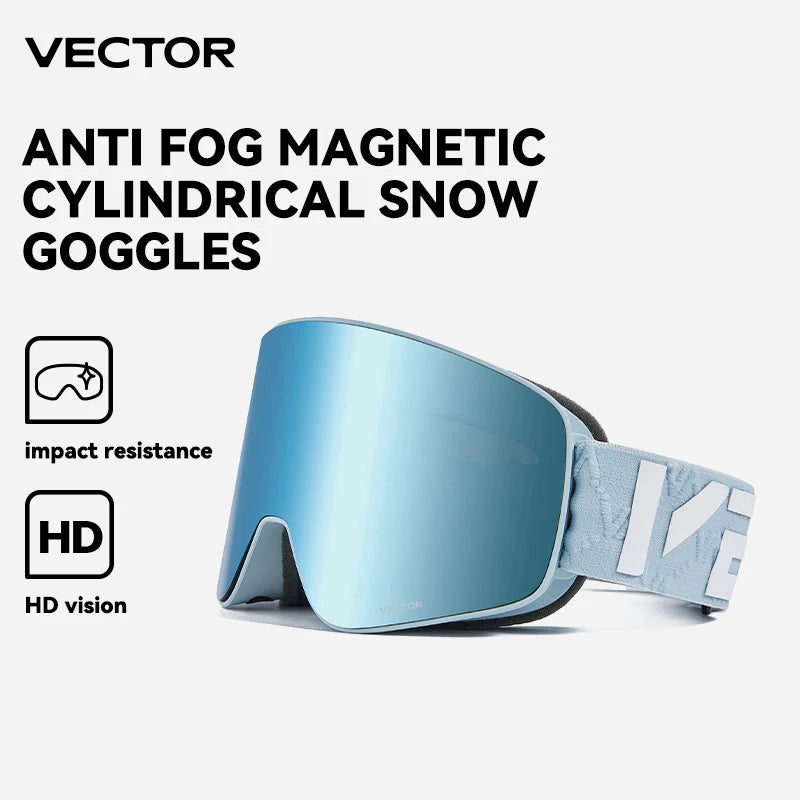 VECTOR Double-Layer Ski Goggles – Anti-Fog Magnetic Absorption Cylindrical UV400 Glasses for Men & Women, Snowboard & Ski POC Eyewear