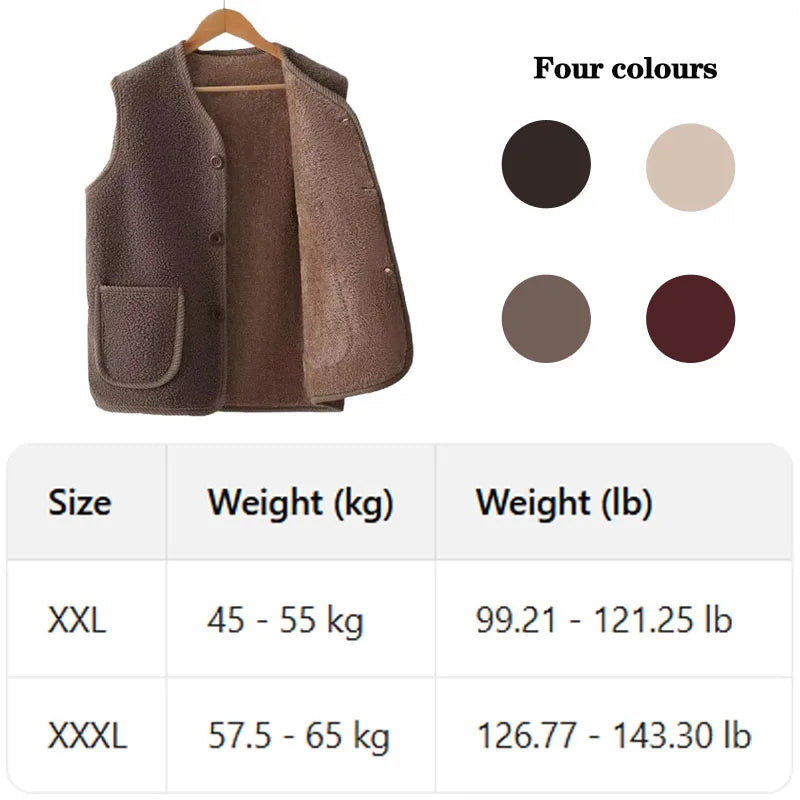 Winter Warm Fleece Vest for Mom Thickened Lamb Wool Plus Size Sleeveless Jacket for Elderly Women