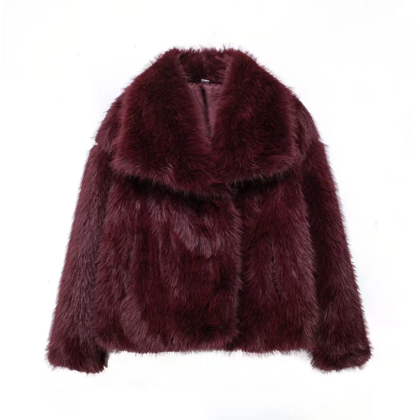 HH Women Fashion Cropped Faux Fur Jacket Long Sleeve Snap-Button Outerwear Chic Lapel Collar